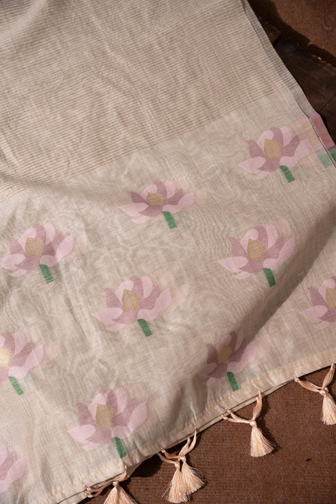 Simply Floral Beige & Lavender Cotton Unstitched Suit Set